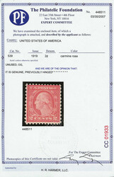 1919, 2¢ carmine rose, type II, rotary press coil waste, perf. 11 x ...