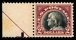 1920, $2 carmine & black (Scott 547), left margin part arrow single, ...