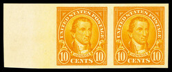 1923, 10¢ Monroe, imperf. (Scott 562b), left margin horizontal pair, ...