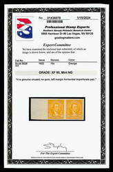 1923, 10¢ Monroe, imperf. (Scott 562b), left margin horizontal pair, ...