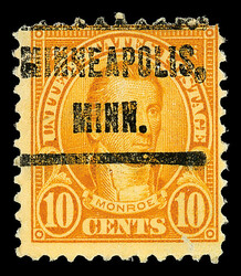 1923, 10¢ Monroe, perf. 10 at top, 21 used examples known! (Scott ...