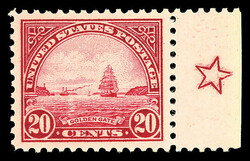 1923, 20¢ Golden Gate (Scott 567), right margin single with large ...