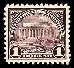 1923, $1 Lincoln Memorial (Scott 571), bold ink with deep contrast, o ...