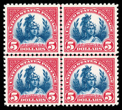 1923, $5 America (Scott 573), centerline block of 4, o.g., never ...