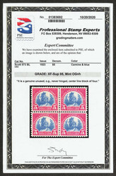 1923, $5 America (Scott 573), centerline block of 4, monumental ...