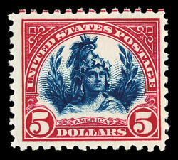 1923, $5 America, carmine lake & dark blue (Scott 573a), o.g., never ...
