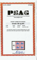 1923, $5 America, carmine lake & dark blue (Scott 573a), o.g., never ...