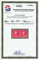 1923, 2¢ Washington, type I, carmine lake color error, rotary press ...