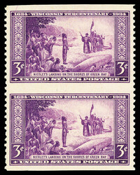 1934, 3¢ Wisconsin, vertical pair, imperf horizontally (Scott 739a), ...