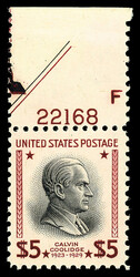 1938, Presidential Issue, $5 Coolidge, red brown & black (Scott 834a) ...
