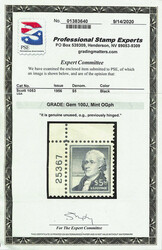 1956, Liberty Issue, $5 Hamilton (Scott 1053), top left plate number ...