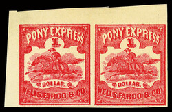 Wells Fargo & Co., 1861, $1 red (Scott 143L3), horizontal pair, ...