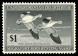 Federal Duck Stamp, 1947, $1 Snow Geese (Scott RW14), stunning in ...