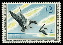 Federal Duck Stamp, 1963, $3 Brants (Scott RW30), As fresh as day one ...
