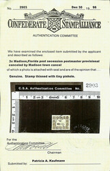 Madison Court House, Fla., 1861, 3¢ gold (Scott 3AX1), clearly ...