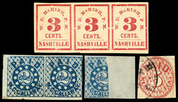 Nashville, Tenn., 1861, 3¢ carmine, Memphis, Tenn., 1861, 2¢ blue, ...