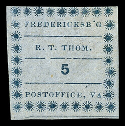 Fredericksburg, Va., 1861, 5¢ blue on bluish (Scott 26X1), o.g., ...