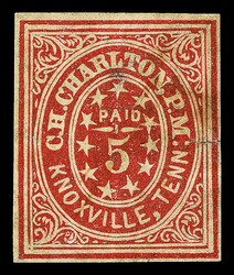 Knoxville, Tenn., 1861, 5¢ brick red (Scott 47X1), very light pen ...