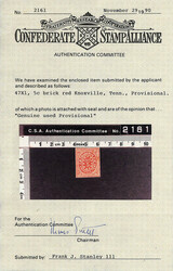 Knoxville, Tenn., 1861, 5¢ brick red (Scott 47X1), very light pen ...