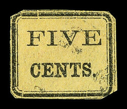 Macon, Ga., 1861, 5¢ black on yellow (Scott 53X4), light cancel, ...