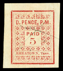 Rheatown, Tenn., 1861, 5¢ red (Scott 69X1), small light manuscript ...