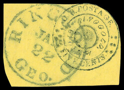 Ringgold, Ga., 1861, 5¢ blue black (Scott 71XU1), overlapped with ...