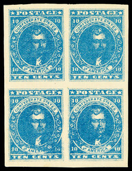 1861, 10¢ blue, Paterson printing (Scott 2), block of 4, o.g., ...