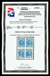 1861, 10¢ blue, Paterson printing (Scott 2), block of 4, o.g., ...