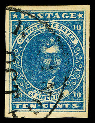 1861, 10¢ dark blue, Paterson printing (Scott 2b), wonderfully fresh ...