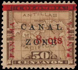 1904, 8¢ on 50c Map, bister brown (Scott 15), o.g., fresh and Fine ...