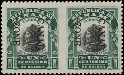 1907, 1c Balboa, horizontal pair, imperf. between (Scott 22a), a ...