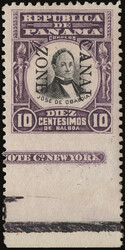 1906, 10c Obaldía, violet & black, imperf between stamp and bottom ...