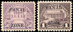 1925-28, overprints on U.S. definitives, sharp "A", 2¢ to $1 ...