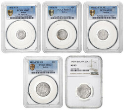 Bolivia. Republica. Quintet of graded Silver Minors, 1871-1909., 5 ...