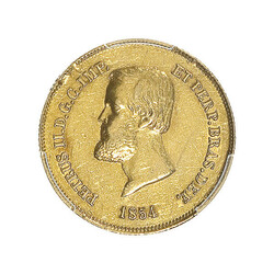 Brazil. Dom Pedro II (1831-1889). Gold 5000 Reis, 1854, Bare head ...