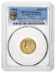 Brazil. Dom Pedro II (1831-1889). Gold 5000 Reis, 1854, Bare head ...