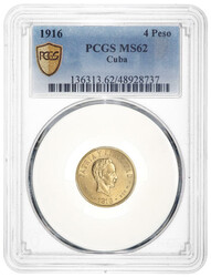 Cuba. Republica. Gold 4 Pesos, 1916 (KM-18), PCGS MS62 Marti. Mintage ...