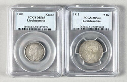 Liechtenstein. Prince John II (1858-1929). Silver Krone 1900 and 2 ...