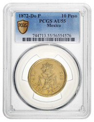 Mexico. Republica. Gold 10 Pesos, 1872 Do P. Durango PCGS AU55, Eagle ...