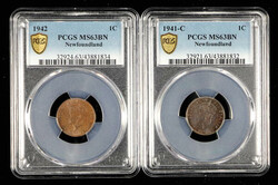 Newfoundland. George VI (1936-1952). High-grade 1941 C and 1942 Cents ...