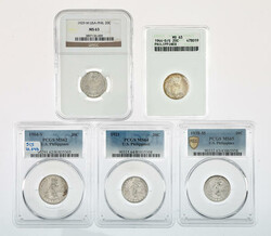 Philippines. U.S. Administration. Quintet of graded Silver 20 ...