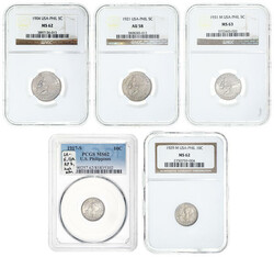 Philippines. U.S. Administration. Group of graded 5 Centavos and ...