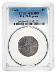 Philippines. U.S. Administration. Centavo, 1920 PCGS MS65 BN, Man ...