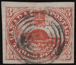 1851, Beaver, 3d red, on laid paper, imperforate (Scott 1), fresh and ...