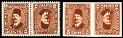 1927-37, 5m dark red-brown (Scott 135), two tete-beche pairs, one ...