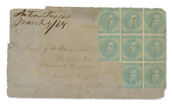 1864, West to East Trans-Mississippi Cover Front, franked by #7 block ...