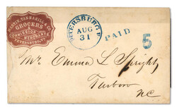 Petersburg Va. "PAID" & "5" handstamps on Cameo covers, Martin, ...
