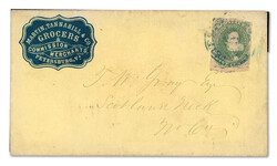 1861, 5¢ green, stone 1, Acid Flaw Across Mouth, on Petersburg Va. ...