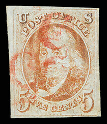1847, 5¢ red orange (Scott 1c), fresh-faced with radiant color, ...