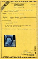 1851, 1¢ blue, type II, stitch watermark (Scott 7 var.), Plate III, ...